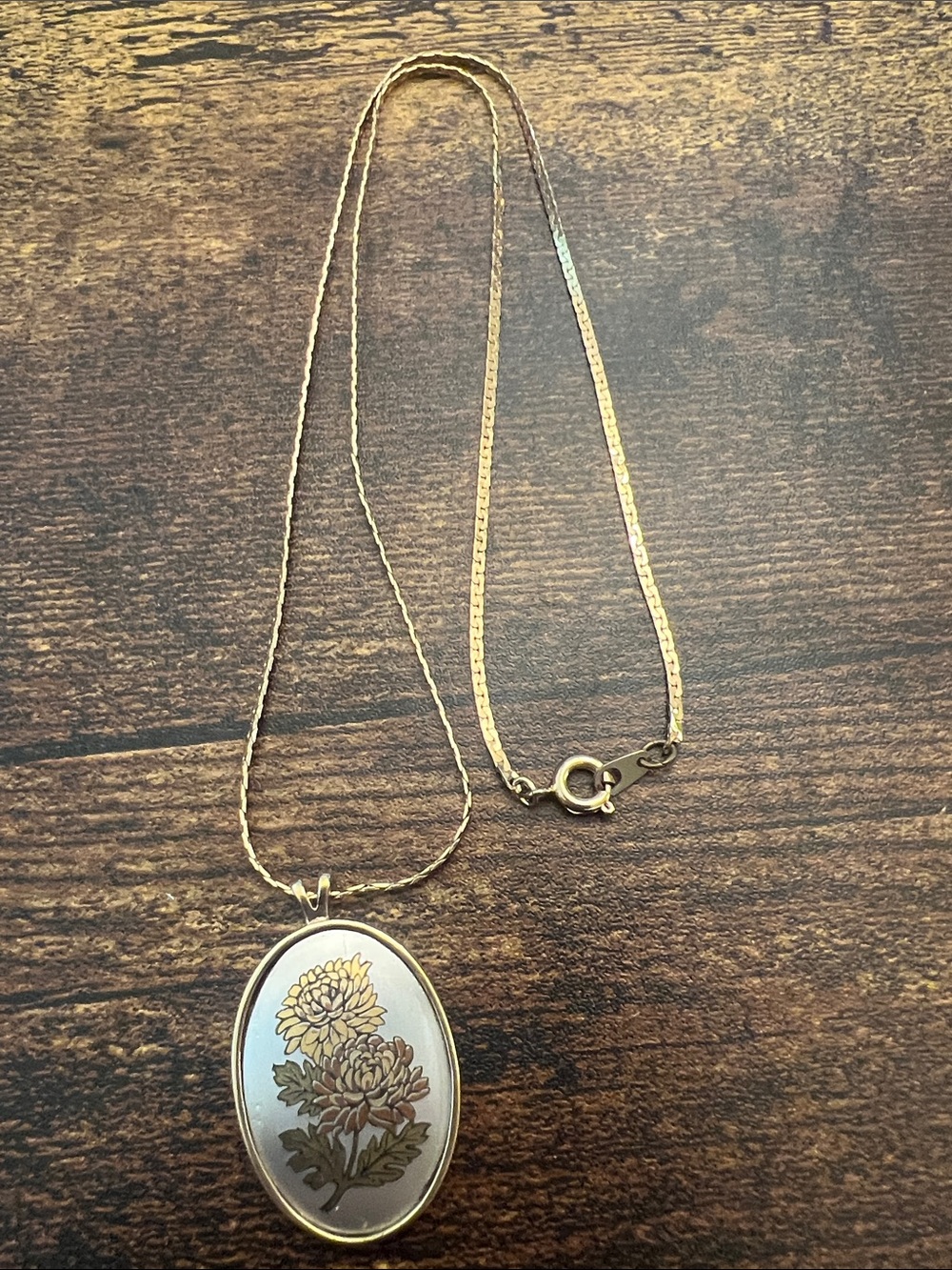 Reed & Barton Damascene Pendant November Chrysanthemum